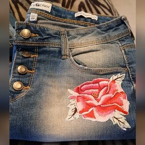 Black Daisy Floral Embroidered Jean